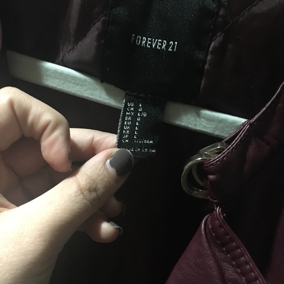 Burgundy Faux Leather Moto Jacket - Picture 2 of 4